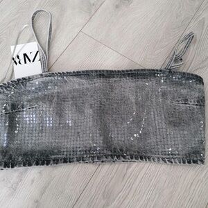 Zara Silver Sequin Crop Top